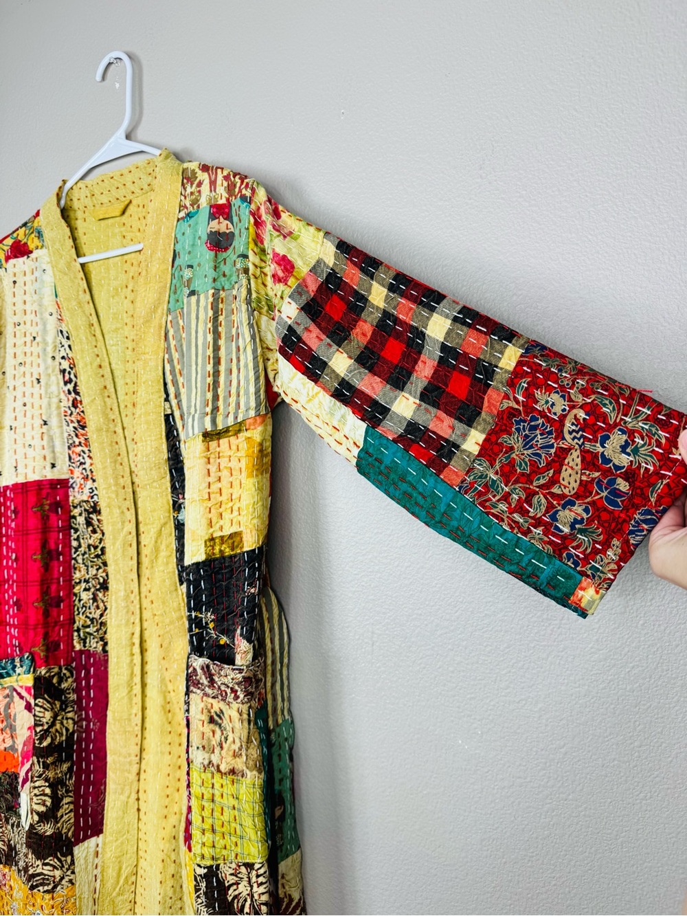 Kantha quilt kimono or robe Boho Indian S-M A - Picture 4 of 10